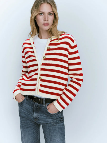 Slim-fit commuter classic striped new stylish elegant chic Cardigans