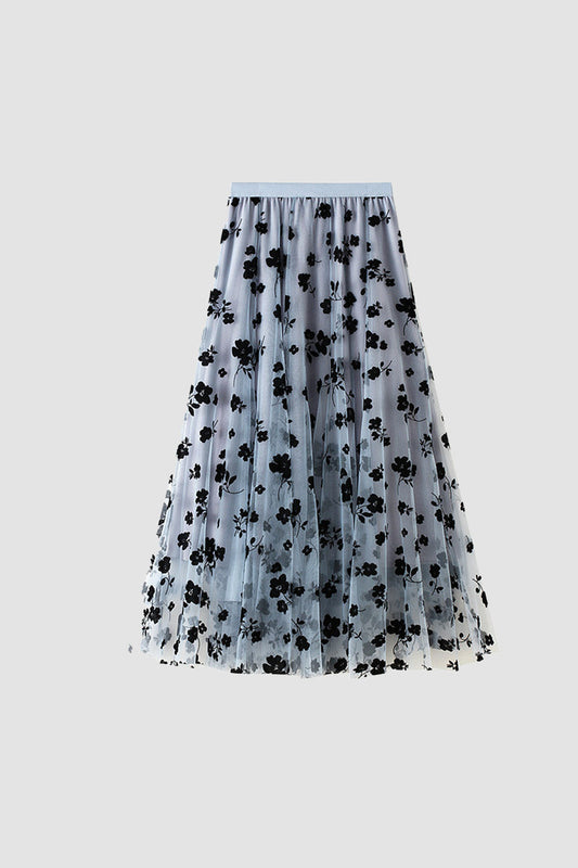 Floral Patched Mesh Skirt