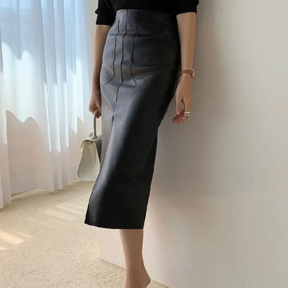 Fashion Slim Long Faux Leather Hip Skirt