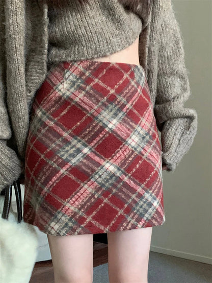 Thick Woolen Plaid Tartan Mini Classic Skirt