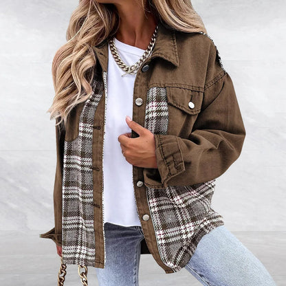 Fashion Casual Plaid Autumn Winter Loose Large Size Long Sleeve Jackets