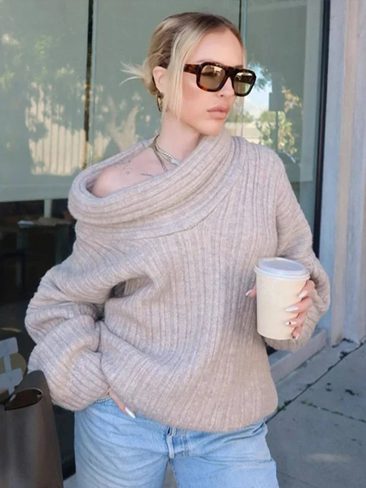 Elegant Stylish Cozy Chic Comfortable Warm Off Shoulder Long Sleeve Pullover Knit Sweater