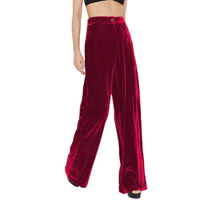 Long Flowy Elegant High Waisted Velvet Wide Leg Plus Size Winter Pants