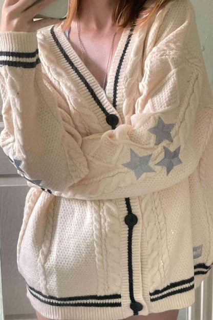 Five-pointed Star Embroidery Knit Cardigan