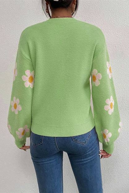 Floral Embroidery Crew Neck Sweater