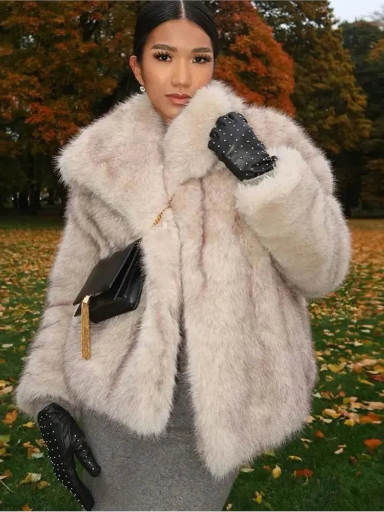 Fur White Winter Fashion Turndown Solid Long Sleeve Coats