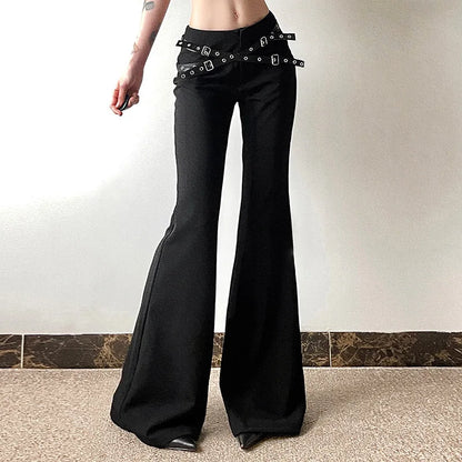 Goth High Waist Dark Flare Punk Pants Harajuku Decor Pants