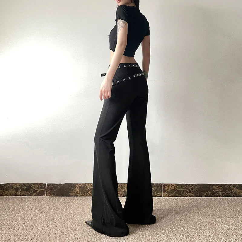 Goth High Waist Dark Flare Punk Pants Harajuku Decor Pants