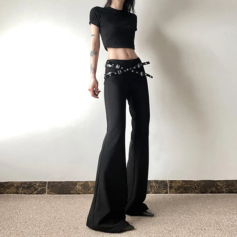 Goth High Waist Dark Flare Punk Pants Harajuku Decor Pants