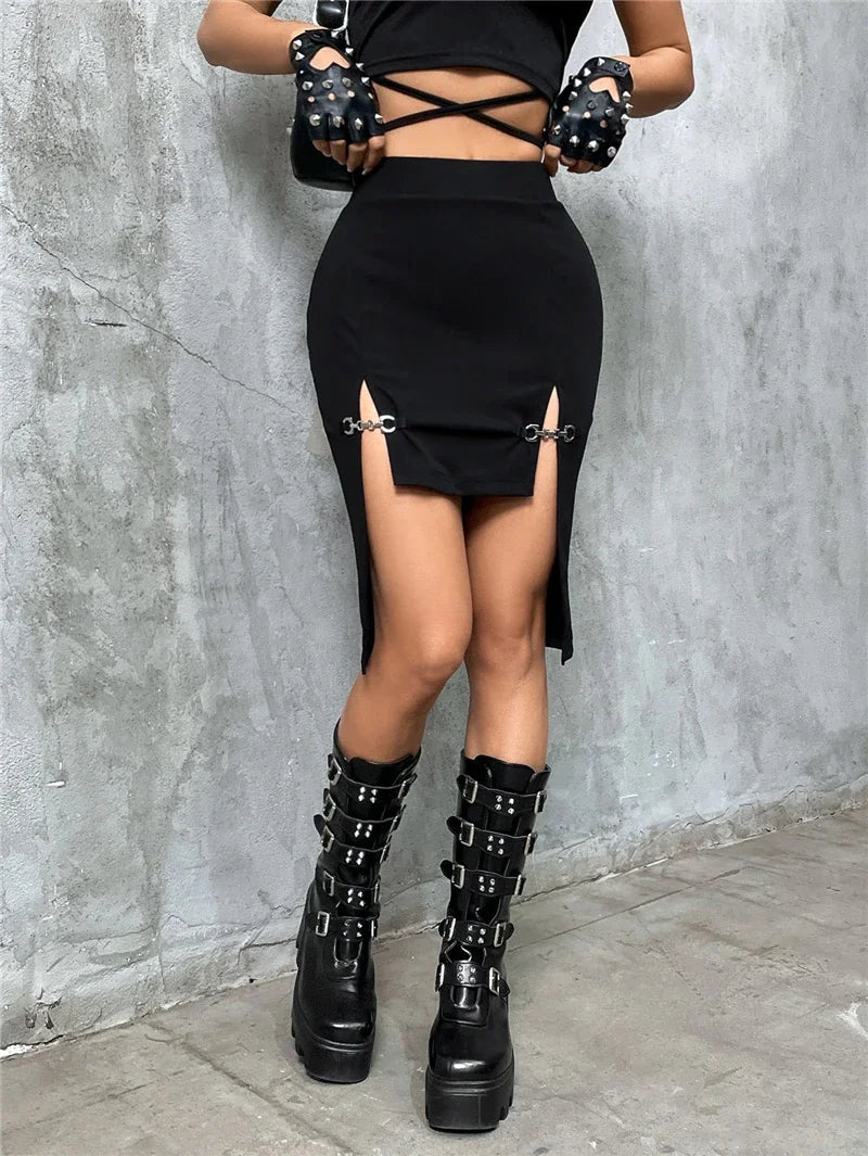 Mini Short Female Grunge Front Split Mall Aesthetic Gothic Skirt