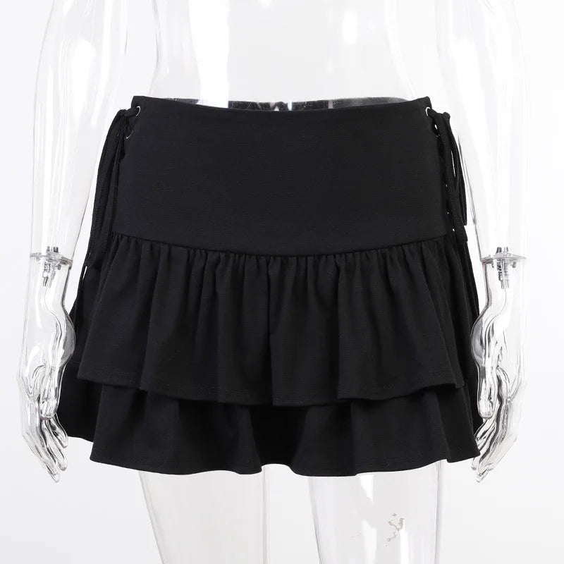 Gothic Japanese Young Girls Lace Waist High Goth Dark Pleated Plaid Mini Cake Sweet Lolita Harajuku Cute Skirt