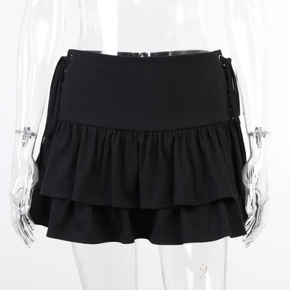 Gothic Japanese Young Girls Lace Waist High Goth Dark Pleated Plaid Mini Cake Sweet Lolita Harajuku Cute Skirt