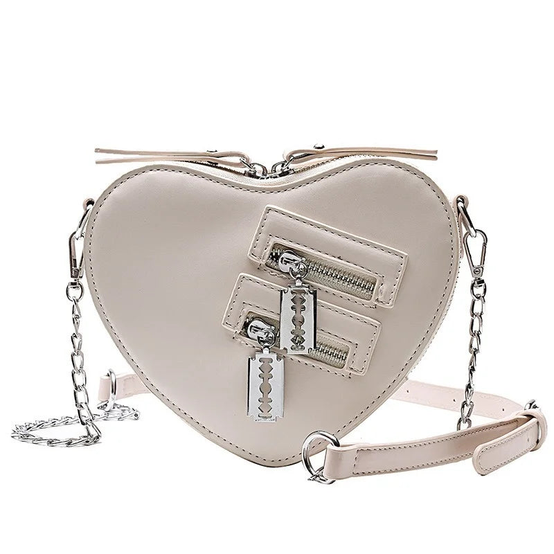 Gothic Casual Handbag Blade Heart Chain Crossbody Zipper Shoulder Summer Bag