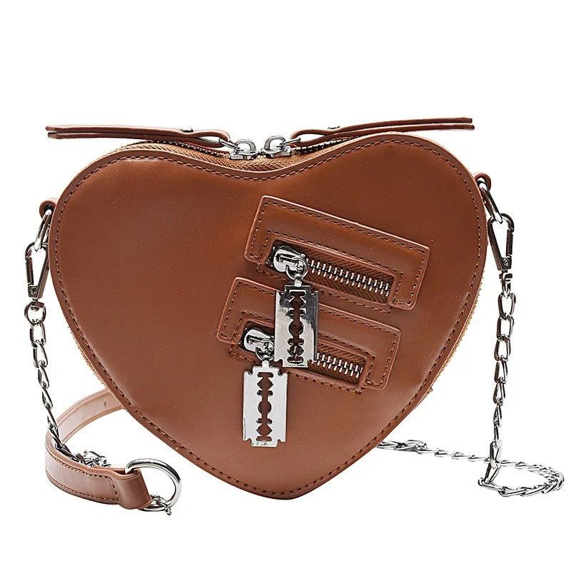 Gothic Casual Handbag Blade Heart Chain Crossbody Zipper Shoulder Summer Bag