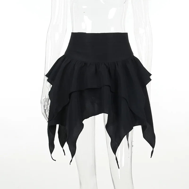 Irregular Color Sexy Mini Ruffles Solid Ruched Drawstring Tie-Up Skirt