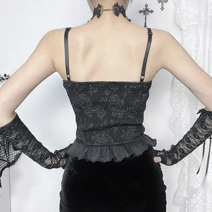 Gothic Retro Sexy Grunge Crop Backless Pendant Bead Jacquard Top