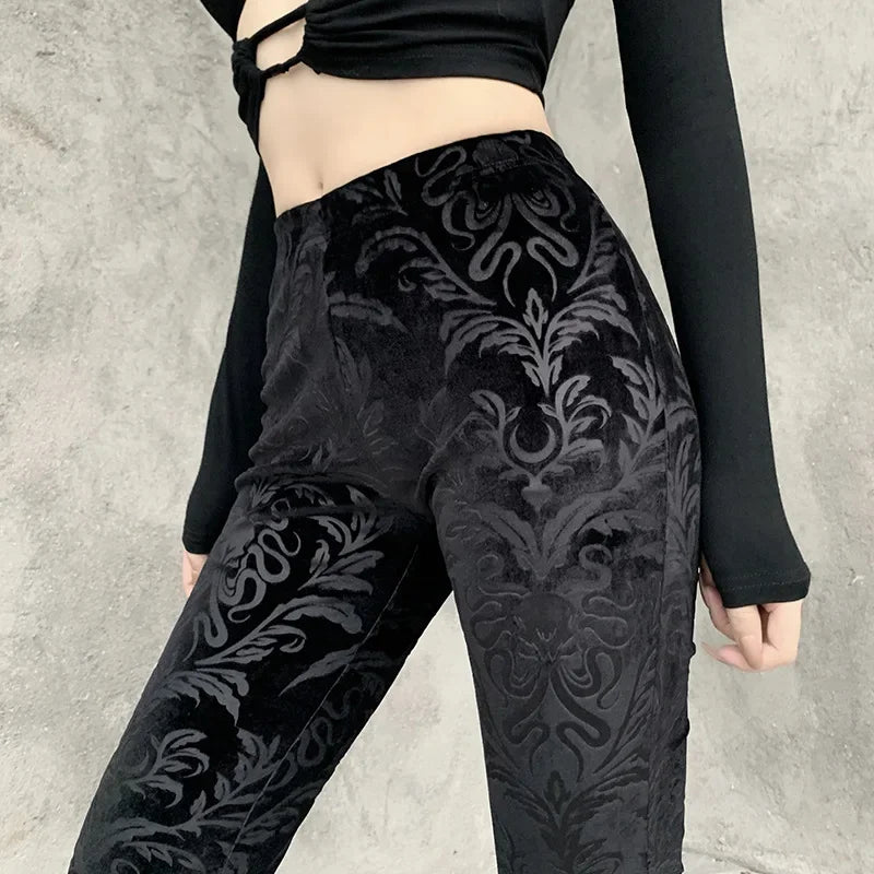 Retro Black Halloween Print Pants