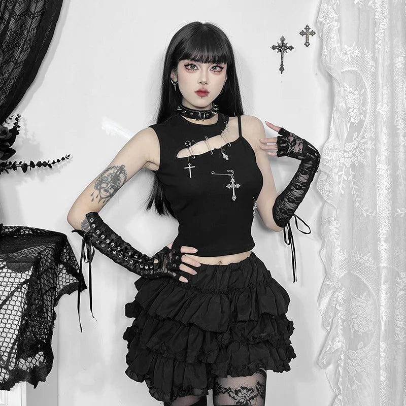 Gothic Fashion Punk Crop Cross Bustier Top