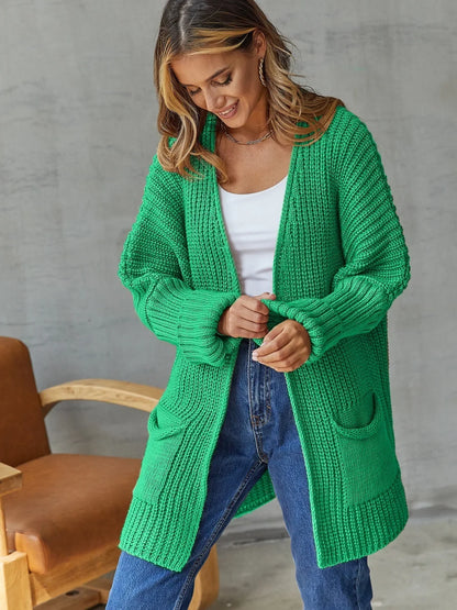 Green Knit Loose Heart Pocket Maxi Long Spring Autumn Winter Coats