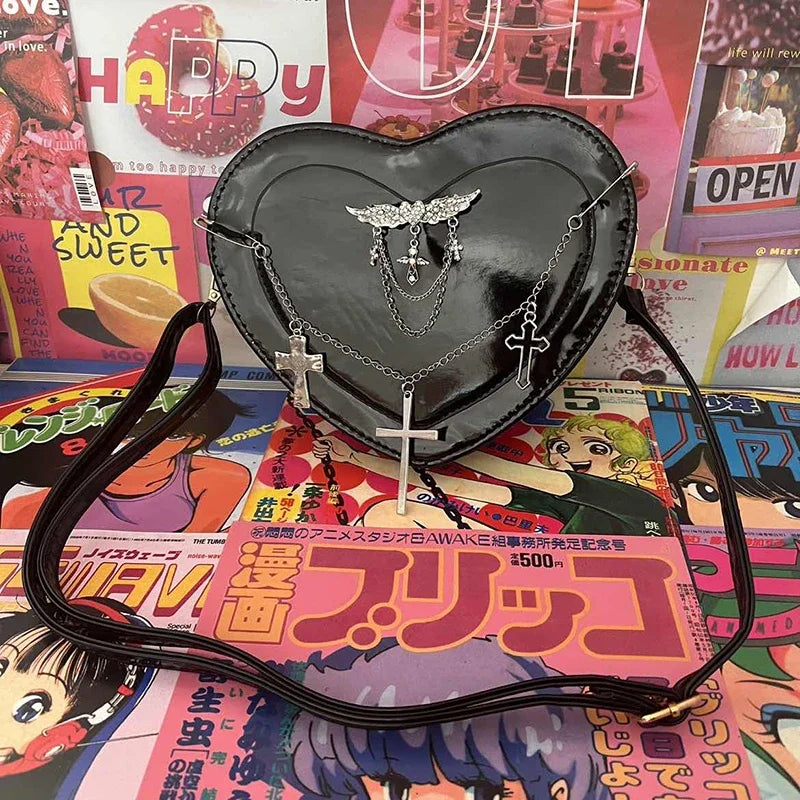 Y2K Shaped Gothic Crossbody Shoulder Cross Punk Women Heart Subculture Bag