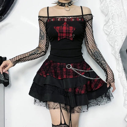 Gothic Y2K Adjustable Straps Plaid Camisole Crop Top