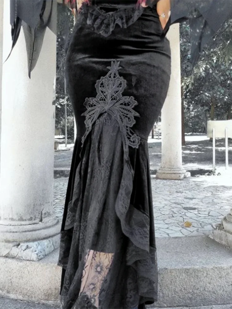 Goth High Waist Ruffle Fishtail Slim Elastic Half Skirt