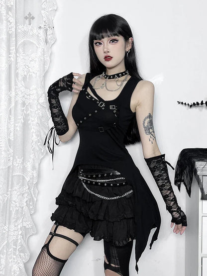 Gothic Crop Irregular Sleeveless Y2K Harajuku Top