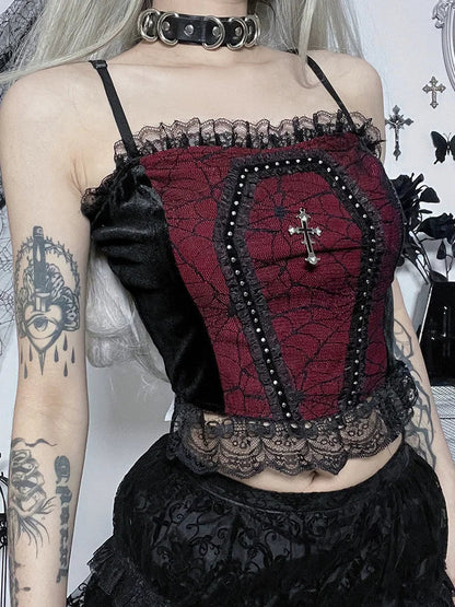 Gothic Harajuku Camisole Lace Crop Web Spider Top