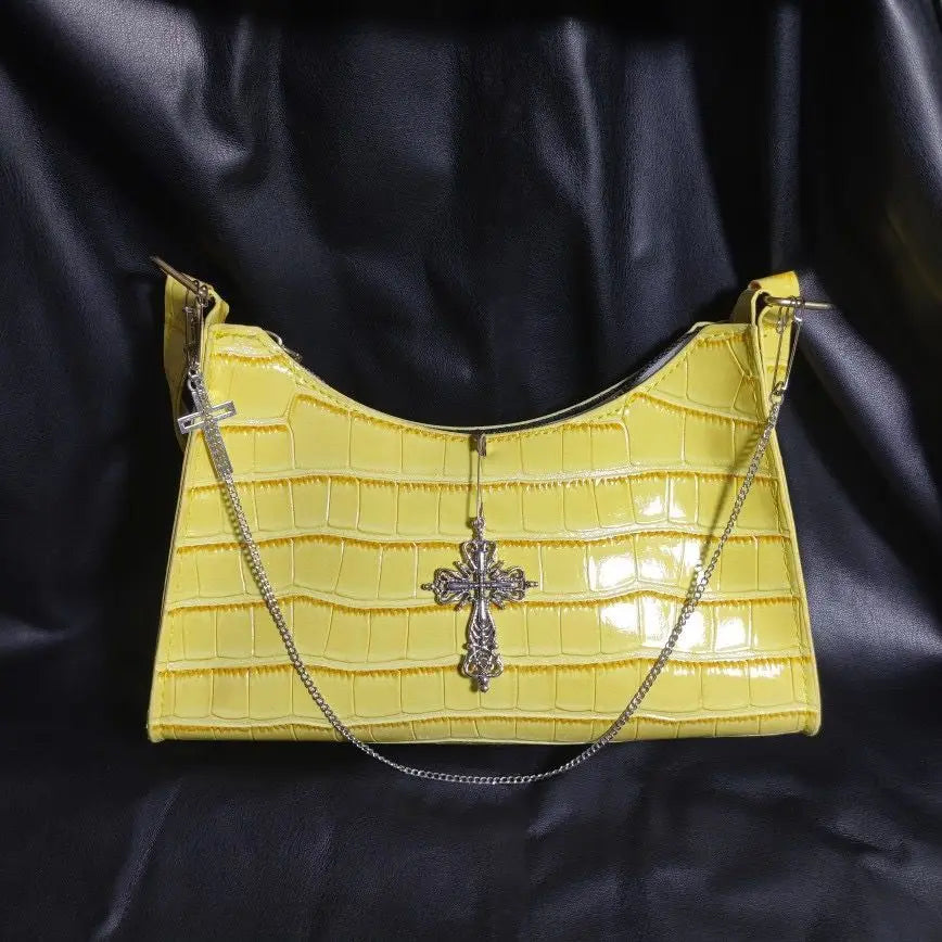 Punk Crocodile Gothic Underarm Y2k Chains Pattern Green Cross Street High Bag