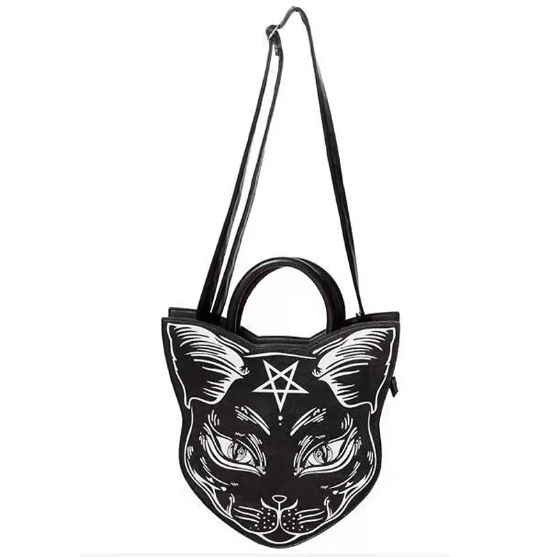 Gothic Top Handle Pentacle Punk Cat Style Fashion Bag