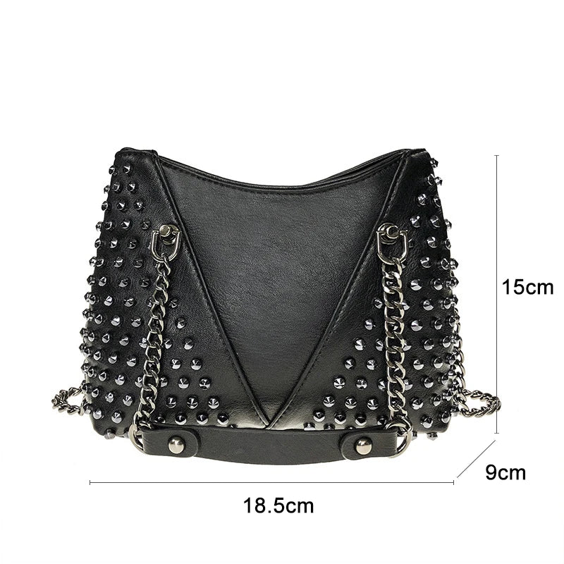 Studded Punk Leather Rivet Rock Wallet Purse Chain Crossbody Bag