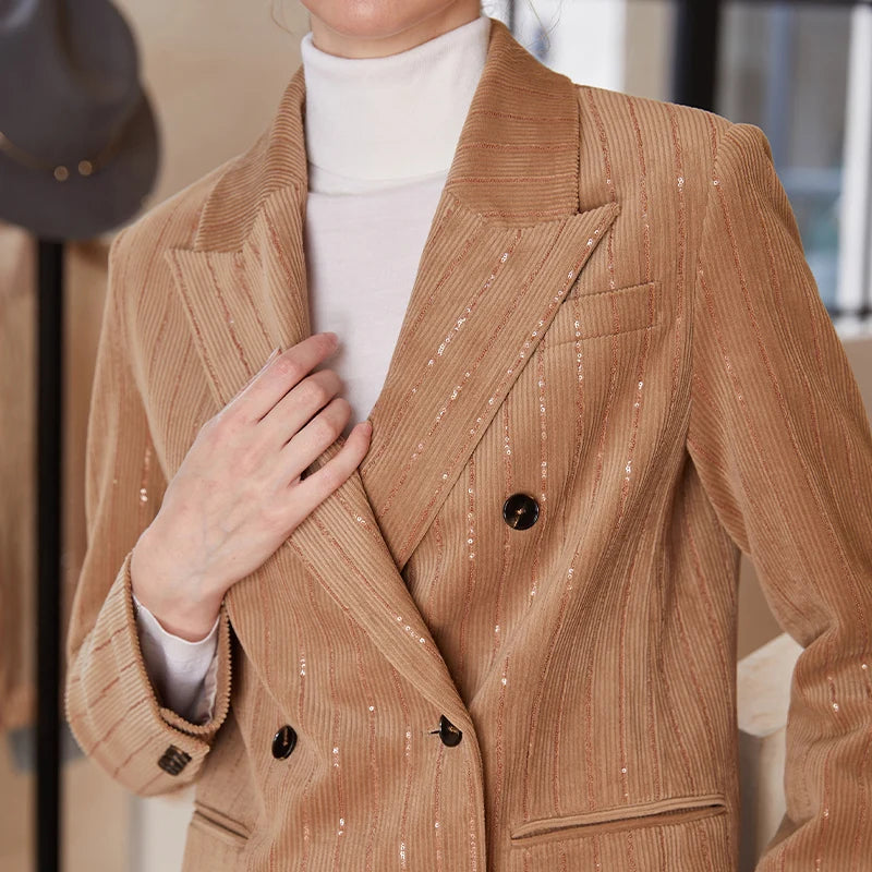 Corduroy Sequins Formal Office Business Autumn Winter Elegant Blazer