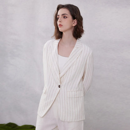 Luxury Formal Stripe Linen Ladies Office Elegant Chic Blazer