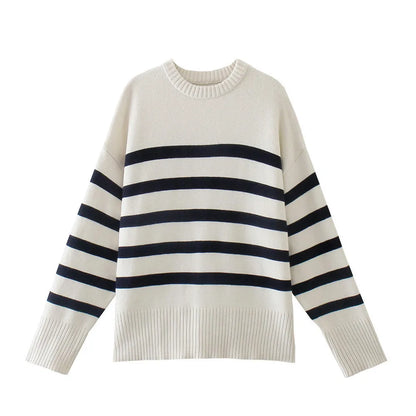 Warm Cozy Casual Comfortable Stylish Loose Thick Basic Striped Winter Knitted Sweater