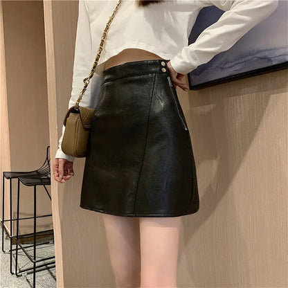 Spring Autumn High Waist Women’s Leather Skirt