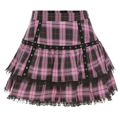 Lolita Plaid Japanese Cake Pleated Purple Gothic Pink Harajuku Skirt