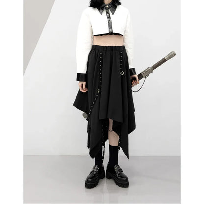 Long Weave Irregular Street Dark Tie Wind Y2k Buckle Skirt