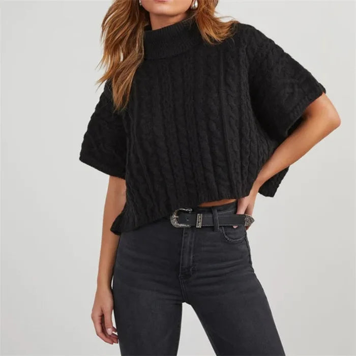 Chic Stylish Solid Cozy Comfortable Casual Short-Sleeved Turtleneck Pullover Knit Sweater