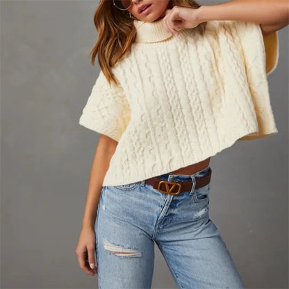 Chic Stylish Solid Cozy Comfortable Casual Short-Sleeved Turtleneck Pullover Knit Sweater