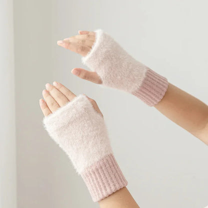 Luxury White Plush Knitted Fingerless Winter Writing Christmas Glove