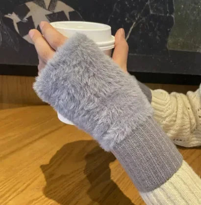 Luxury White Plush Knitted Fingerless Winter Writing Christmas Glove