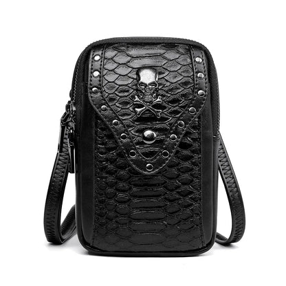 Motorcycle Outdoor Ladies Mobile Snake Phone Lipstick Punk Skull Travel Pattern Shoulder Bag