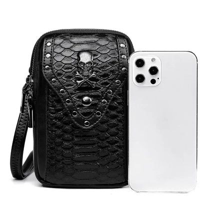 Motorcycle Outdoor Ladies Mobile Snake Phone Lipstick Punk Skull Travel Pattern Shoulder Bag