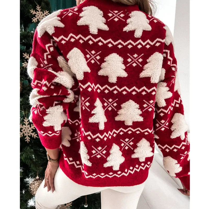 Turtle Collar Towel Embroidered Long Sleeve Pullover Christmas Sweater for Autumn/Winter