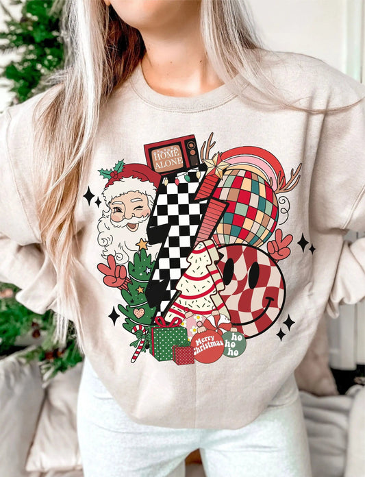 Cotton Santa Claus Funny Smiling Face Christmas Hoodie for Girls