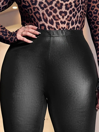 New Fashion Women's Plus-size Leather Pants Stretch Matte Imitation Black Leggings