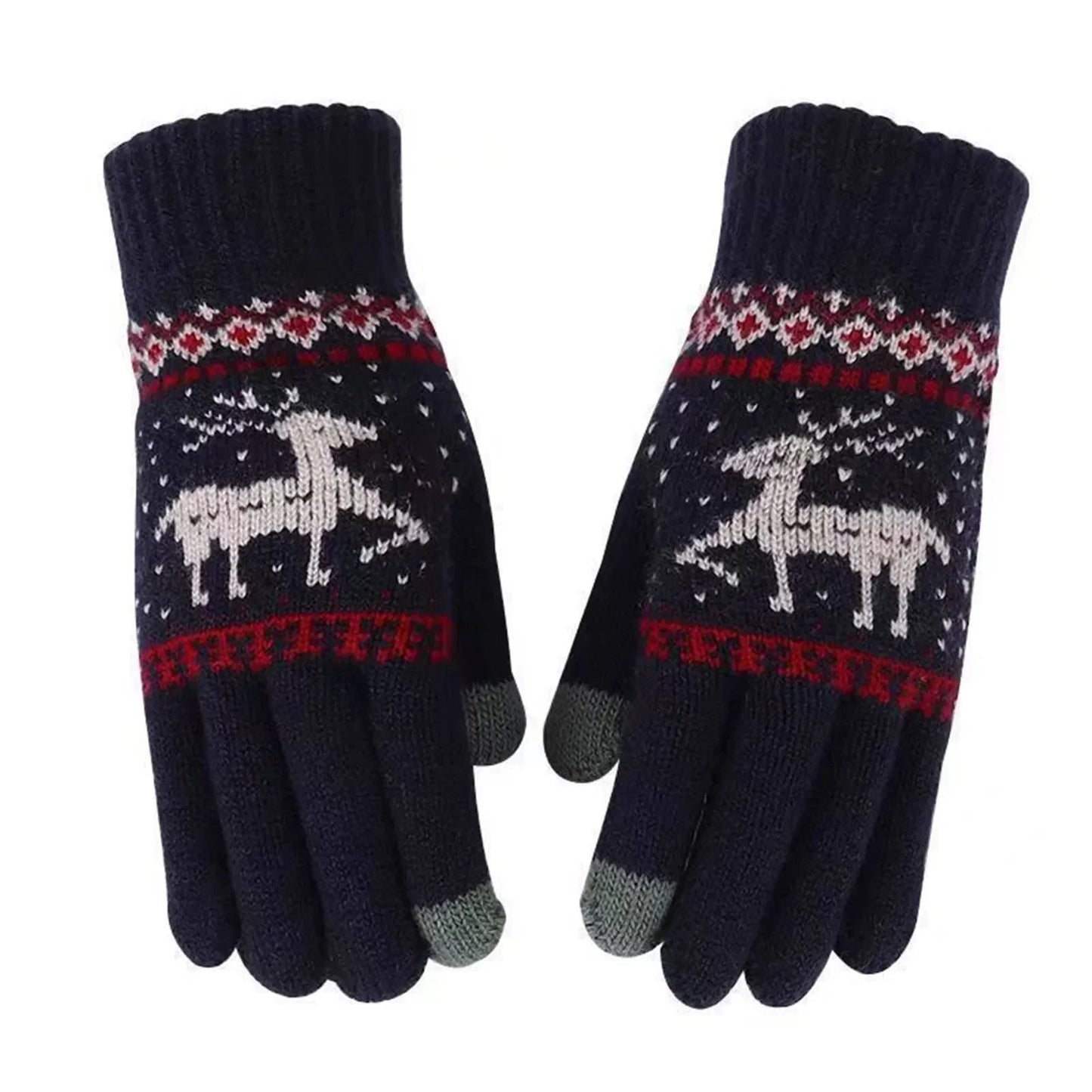 Plush Winter Warm Cycling Anti-cold Christmas Deer Knitted Touchscreen Gloves