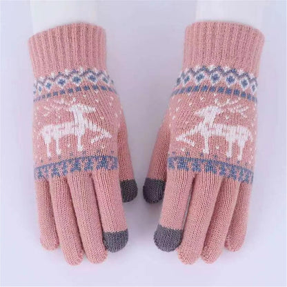 Plush Winter Warm Cycling Anti-cold Christmas Deer Knitted Touchscreen Gloves