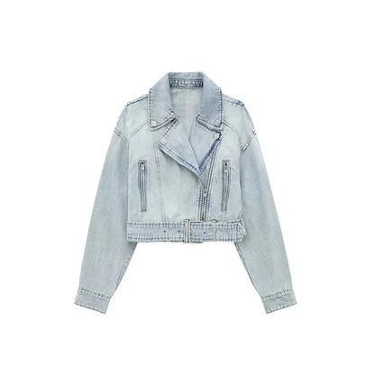 Autumn Winter Denim Lapel Long Sleeve Short Loose Jackets