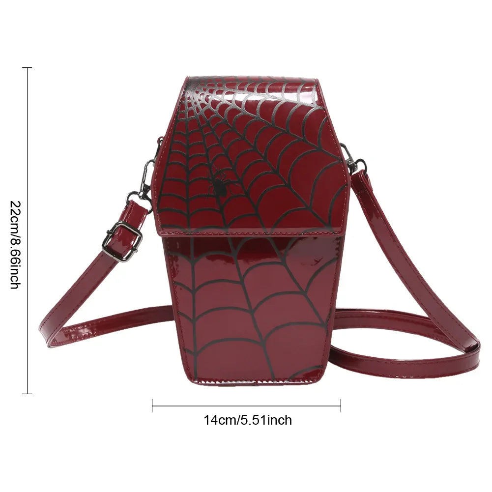 Novelty Coffin Sling Halloween Leather Gothic Spider PU Web Shape Bag